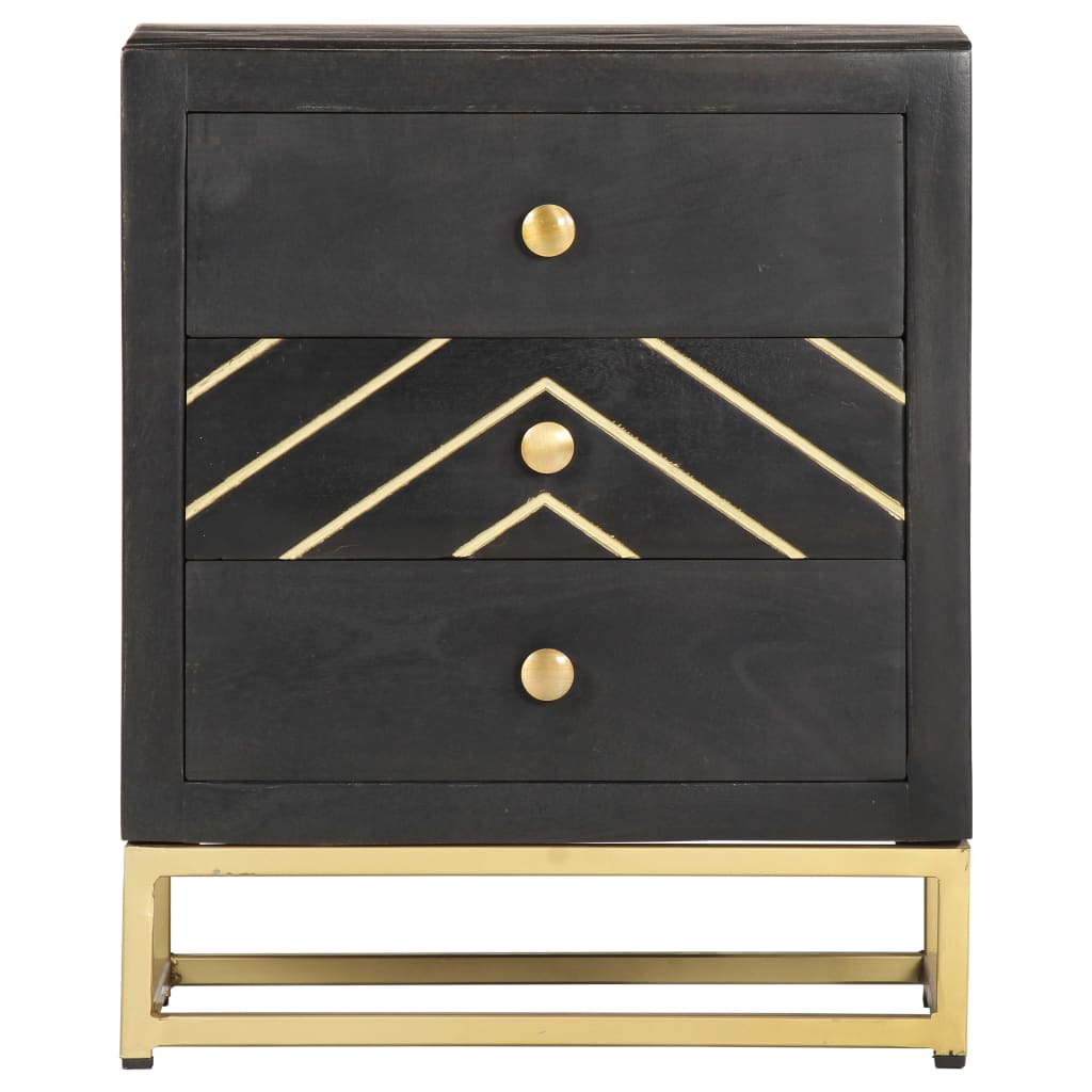 Nattbord Sengbord Svart og gull 40x30x50 cm heltre mangotre