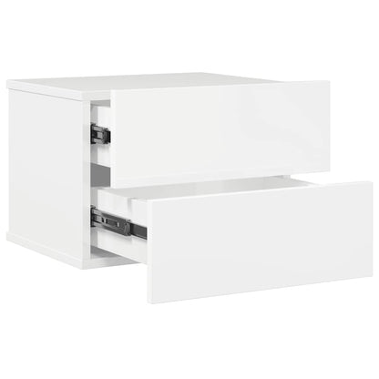 Nattbord 2 stk høyglans hvit 40x30x30 cm konstruert tre