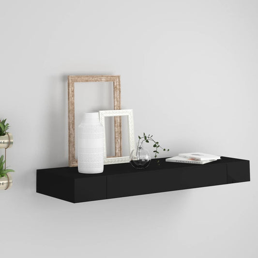Vegghylle Svart med skuff 80x25x8 cm