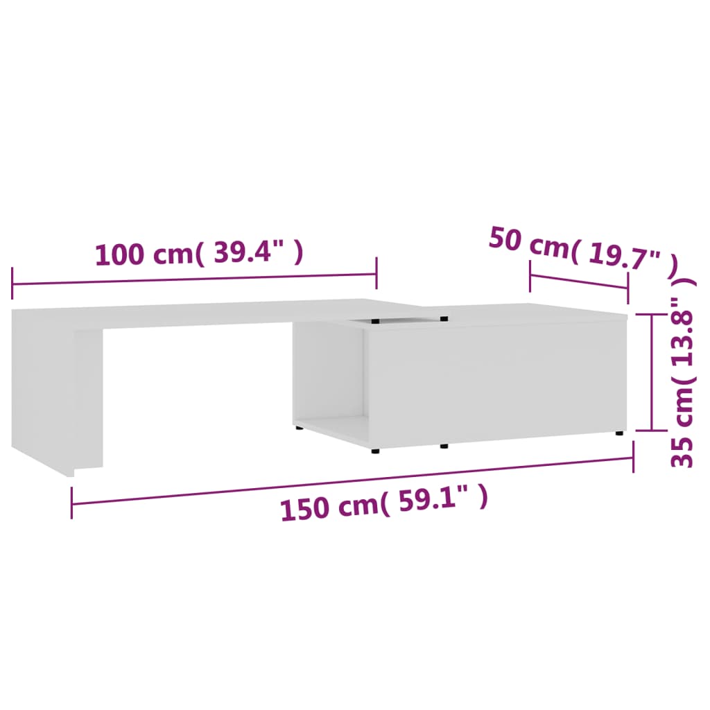 Salongbord Sofabord Hvit 150x50x35 cm