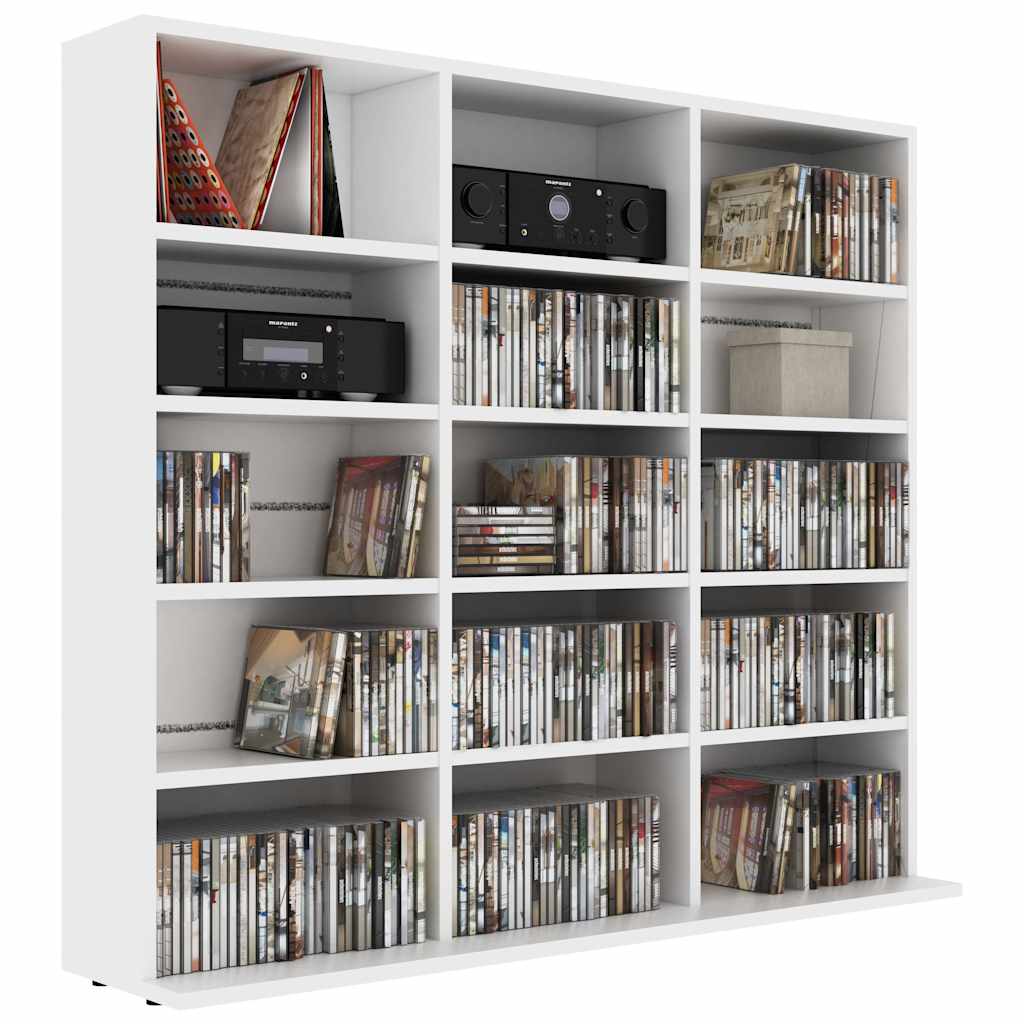 CD-hylle hvit 100x23x89,5 cm konstruert tre