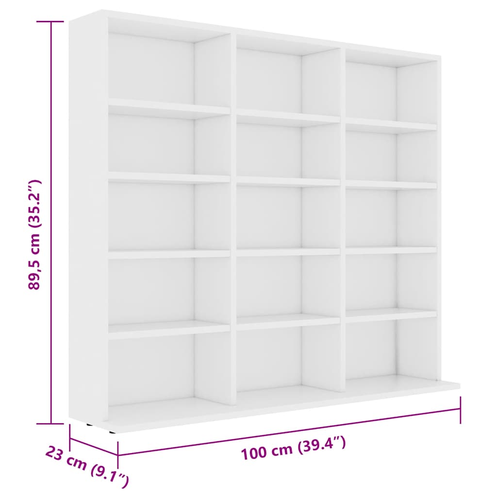 CD-hylle hvit 100x23x89,5 cm konstruert tre
