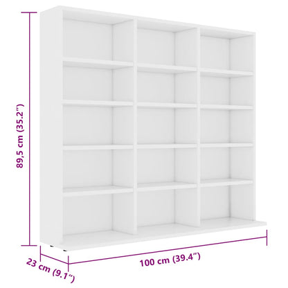 CD-hylle hvit 100x23x89,5 cm konstruert tre