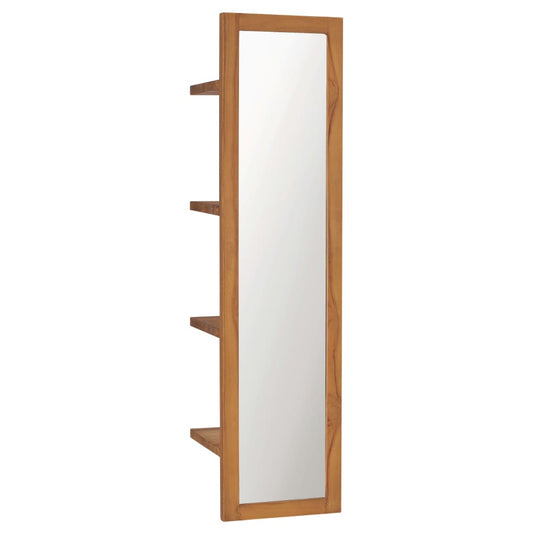 Veggspeil teak med hyller 30x30x120 cm