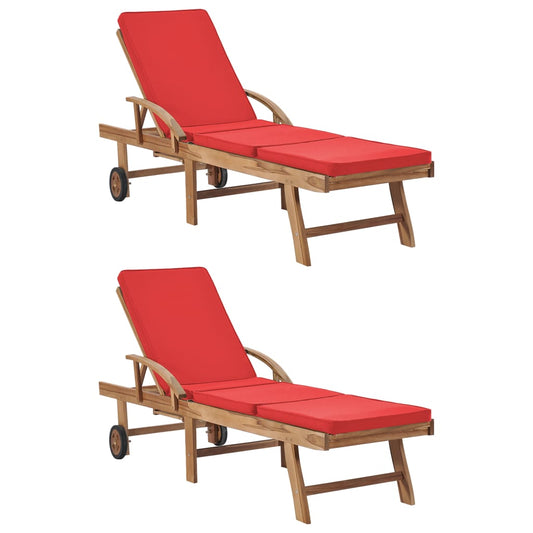 Solsenger med puter 2 stk heltre teak rød