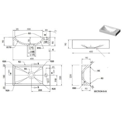Baderomservant 400x220x90 mm SMC hvit