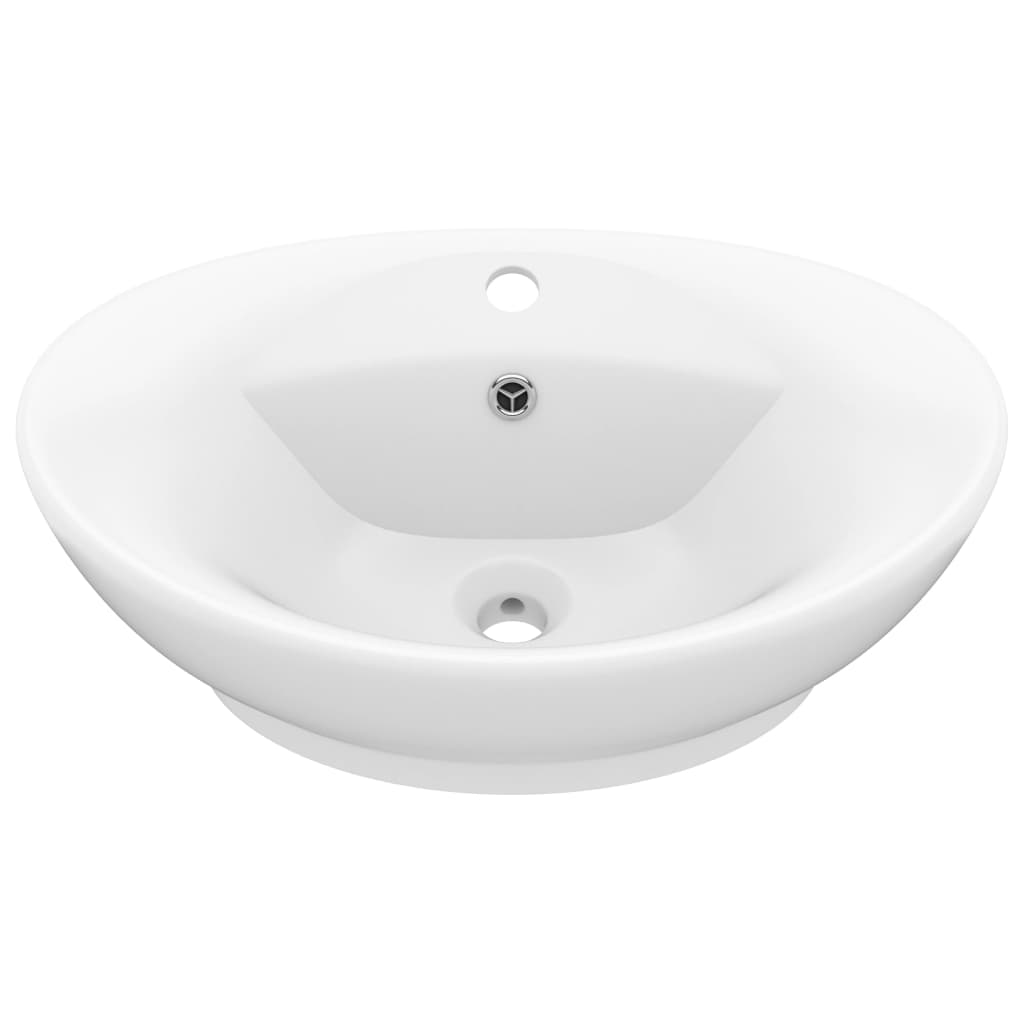 Baderomsvask Luksuriøs med overløp oval matt Hvit 58,5x39cm keramisk