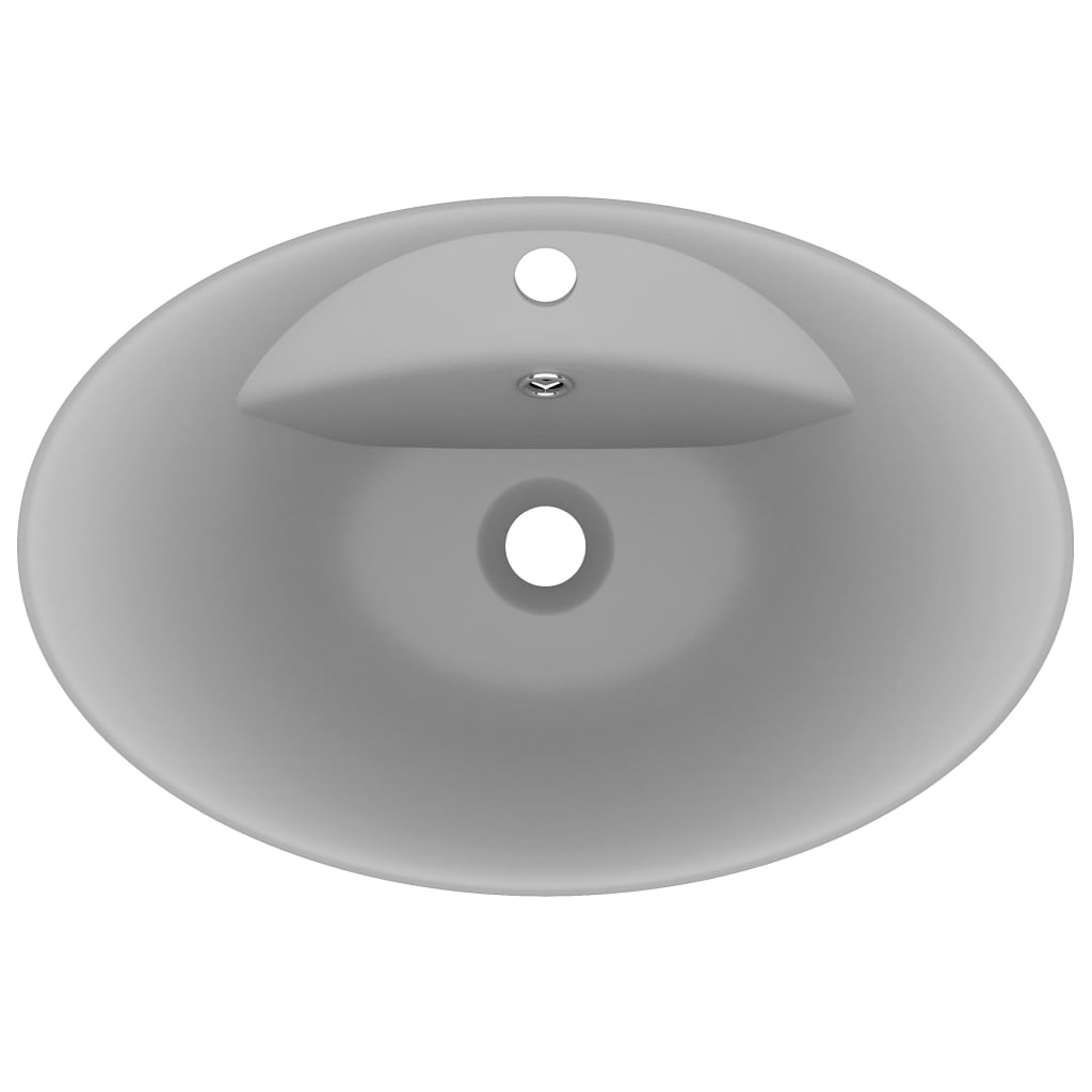 Baderomsvask Luksuriøs med overløp oval lysegrå 58,5x39 cm keramisk