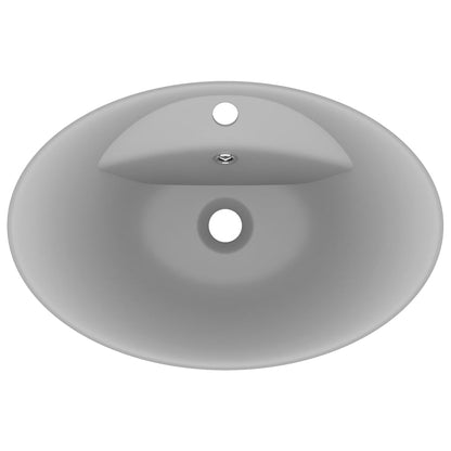 Baderomsvask Luksuriøs med overløp oval lysegrå 58,5x39 cm keramisk