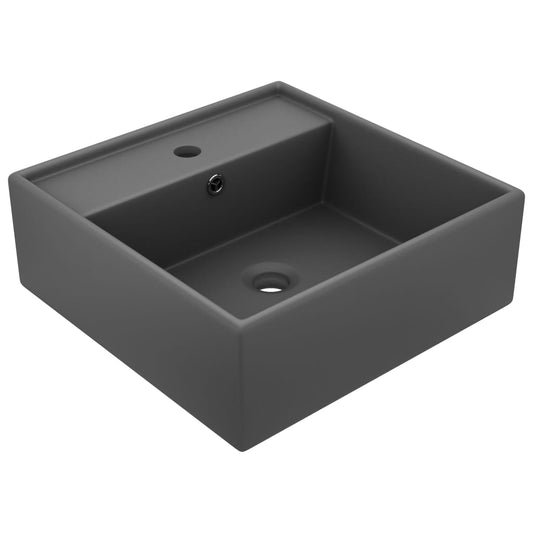 Baderomsvask Luksuriøs overløp firkantet mørkegrå 41x41 cm keramisk