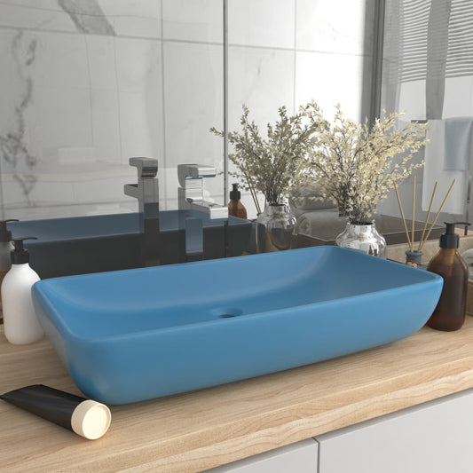 Baderomsvask Luksuriøs rektangulær matt lyseblå 71x38 cm keramikk