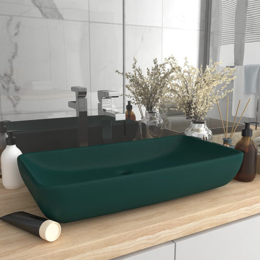 Baderomsvask Luksuriøs rektangulær matt mørkegrønn 71x38 cm keramikk