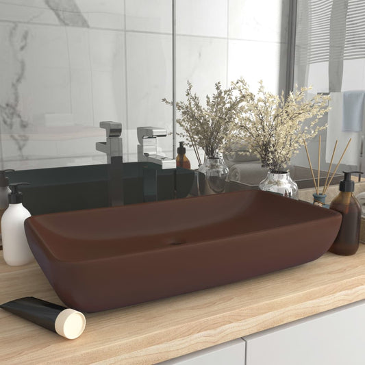 Baderomsvask Luksuriøs rektangulær matt mørkebrun 71x38 cm keramikk