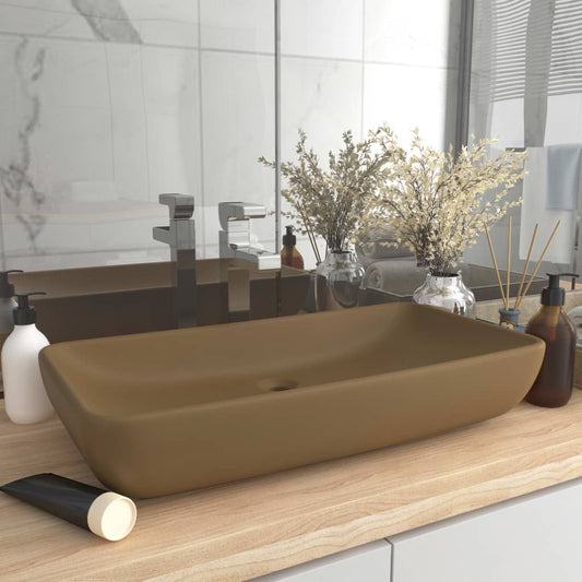 Baderomsvask Luksuriøs rektangulær matt kremhvit 71x38 cm keramikk