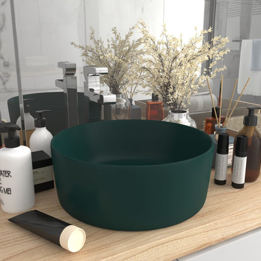 Baderomsvask Luksuriøs rund matt mørkegrønn 40x15 cm keramisk