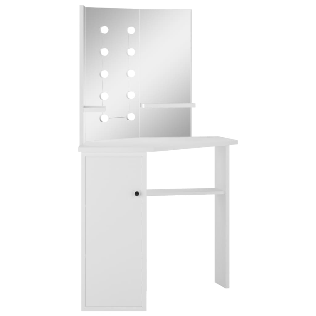 Sminkebord Hvit Hjørnemontert LED