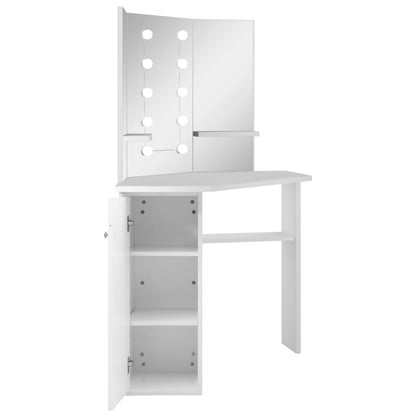 Sminkebord Hvit Hjørnemontert LED