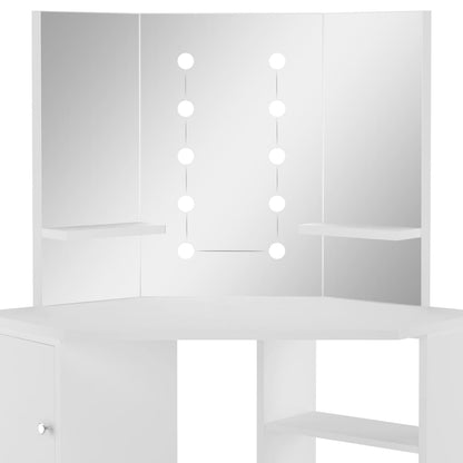 Sminkebord Hvit Hjørnemontert LED