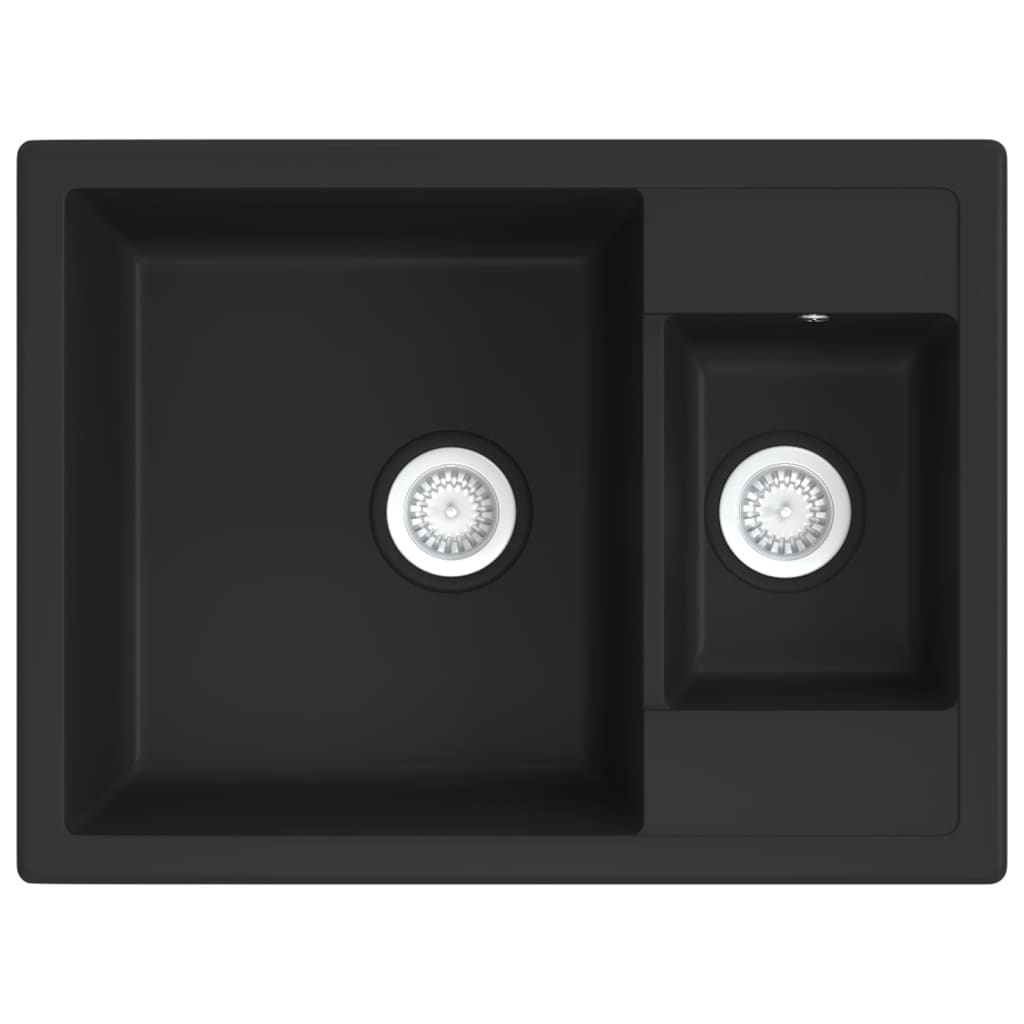 Kjøkkenvask med overløpshull dobbel kum Svart granitt