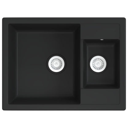 Kjøkkenvask med overløpshull dobbel kum Svart granitt