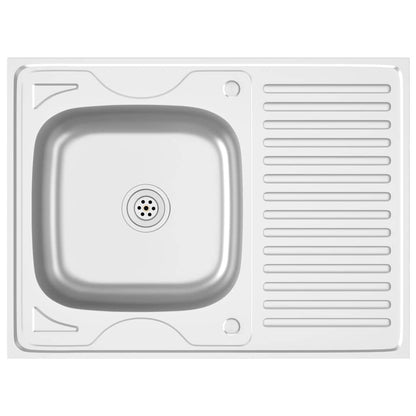 Kjøkkenvask med avløpssett sølv 800x600x155 mm rustfritt stål