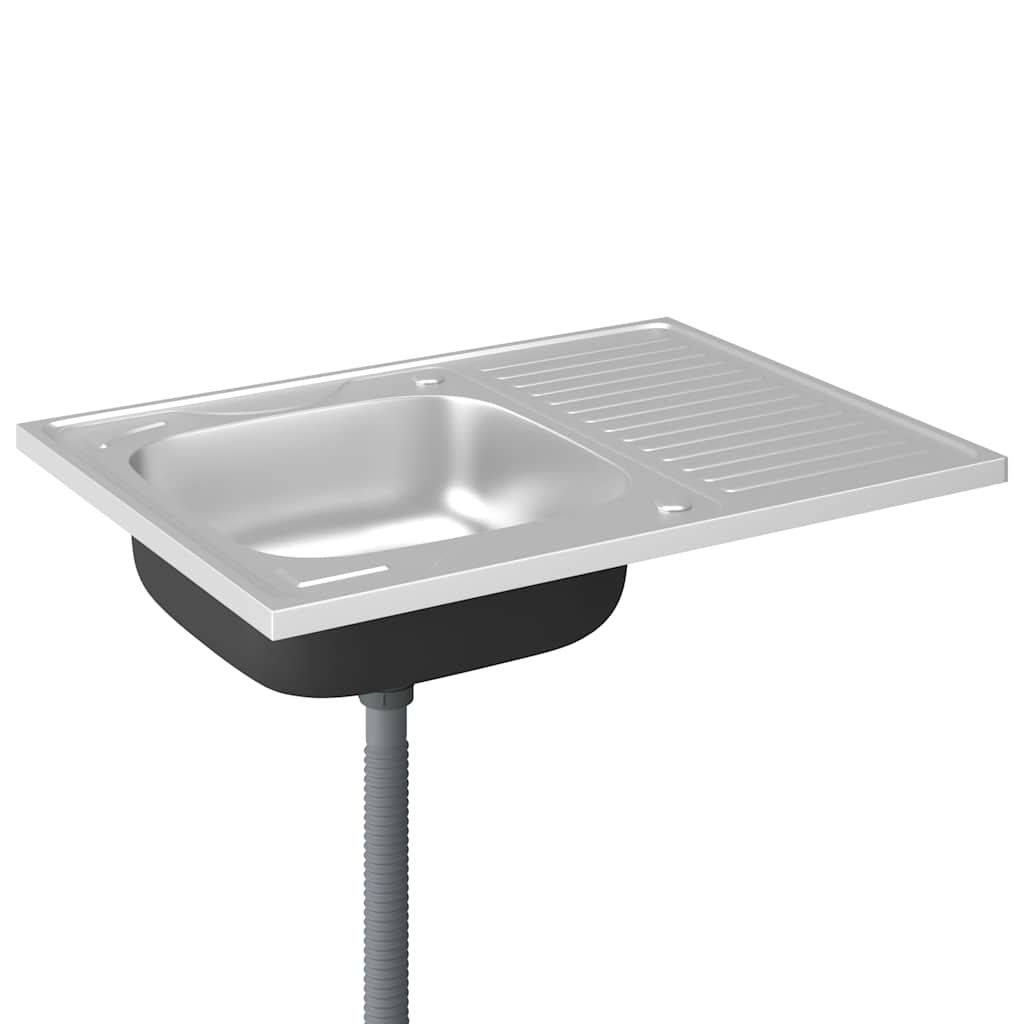 Kjøkkenvask med avløpssett sølv 800x600x155 mm rustfritt stål