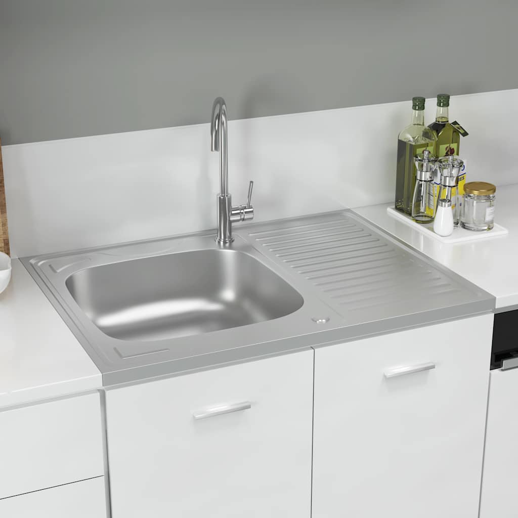 Kjøkkenvask med avløpssett sølv 800x600x155 mm rustfritt stål