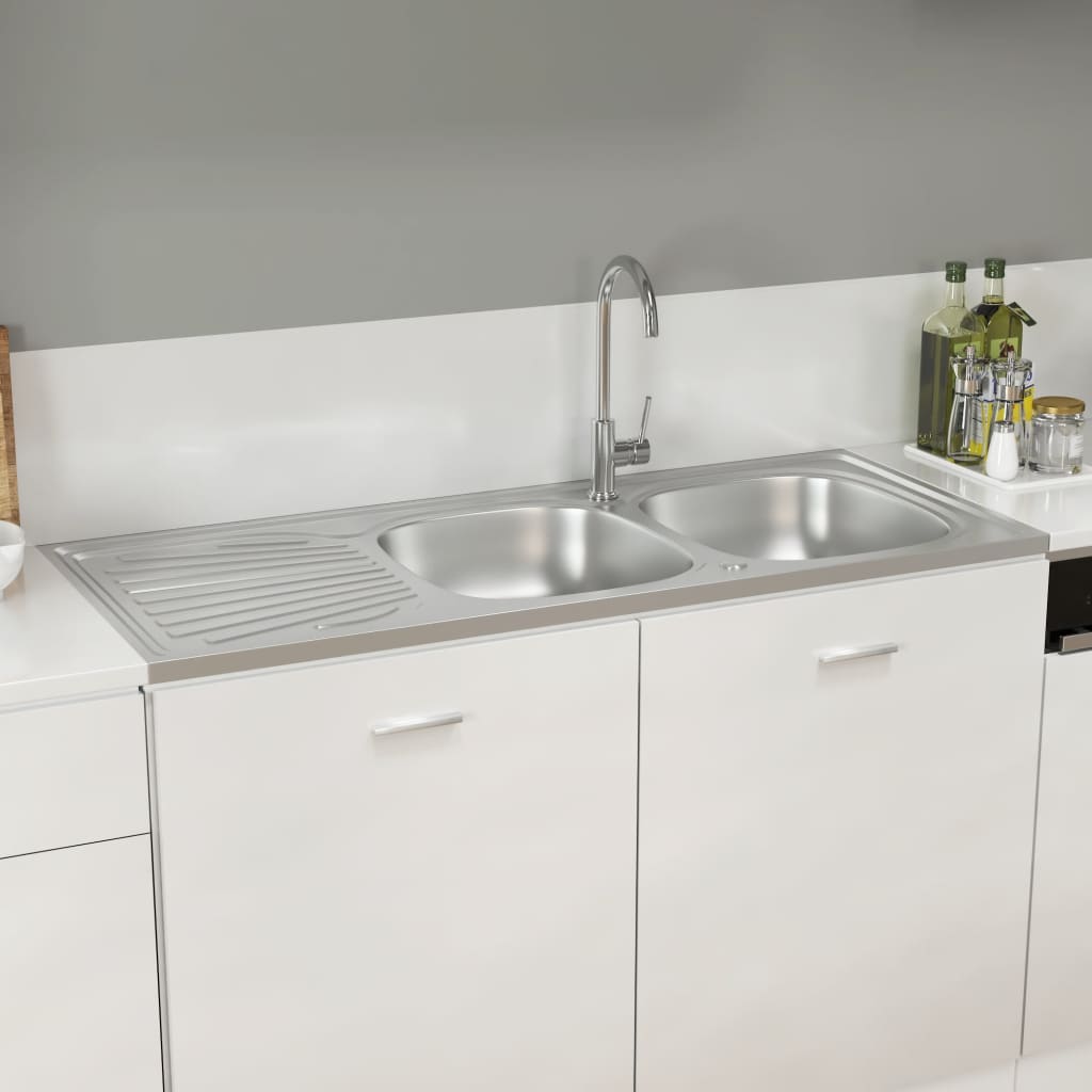 Dobbel kjøkkenvask sølv 1200x500x155 mm rustfritt stål