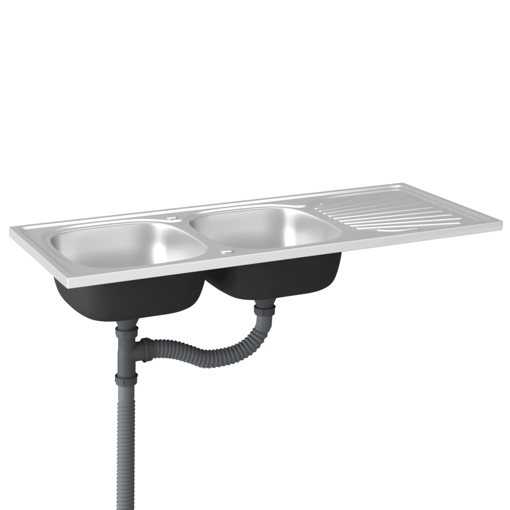Dobbel kjøkkenvask sølv 1200x500x155 mm rustfritt stål