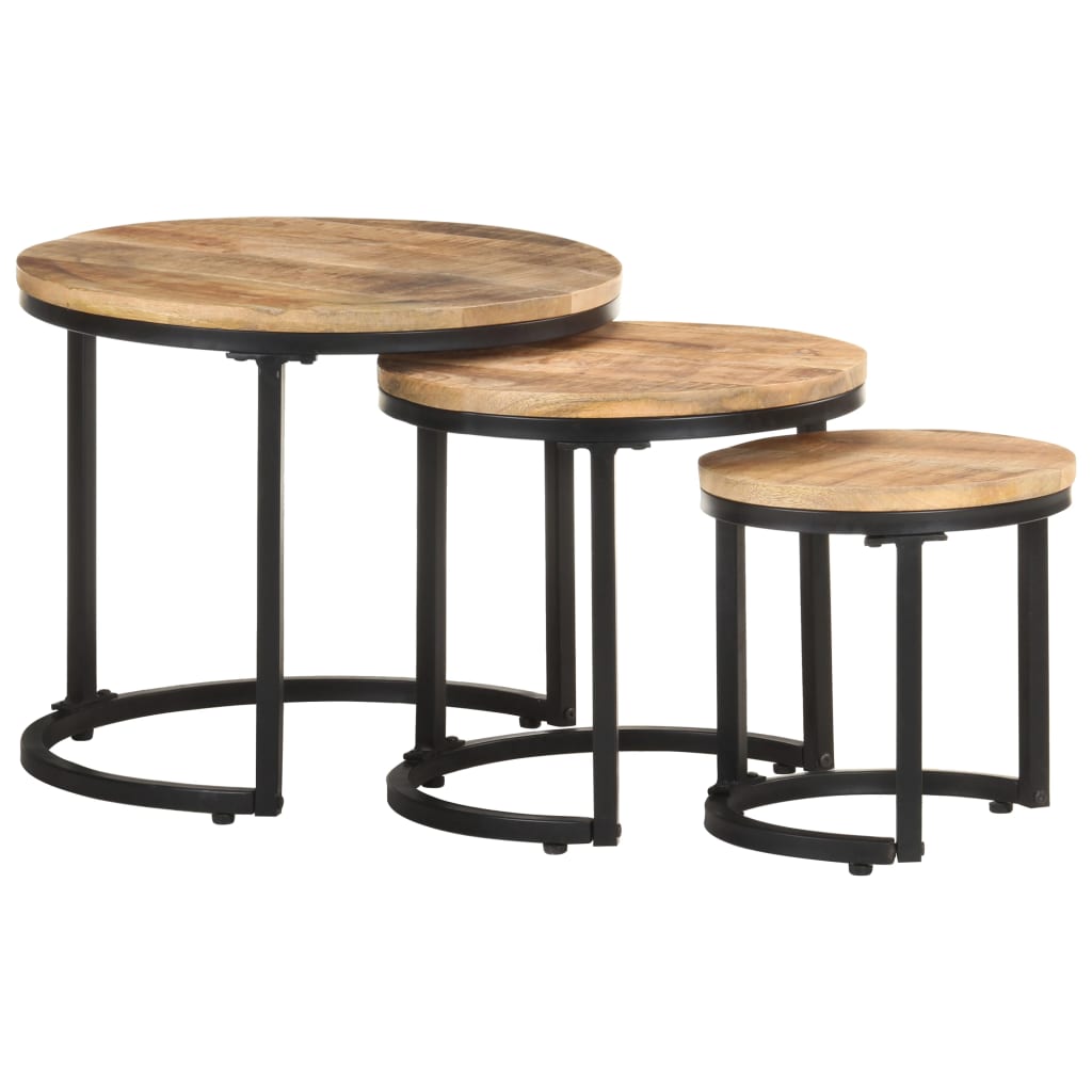 Sidebord Tre 3 stk grovt mangotre