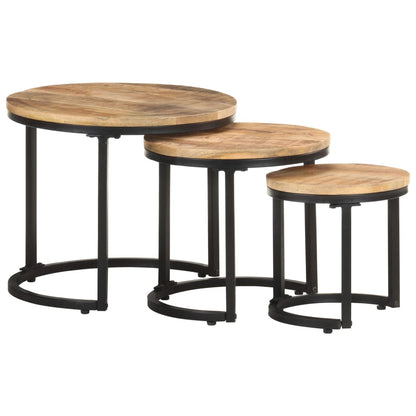 Sidebord Tre 3 stk grovt mangotre