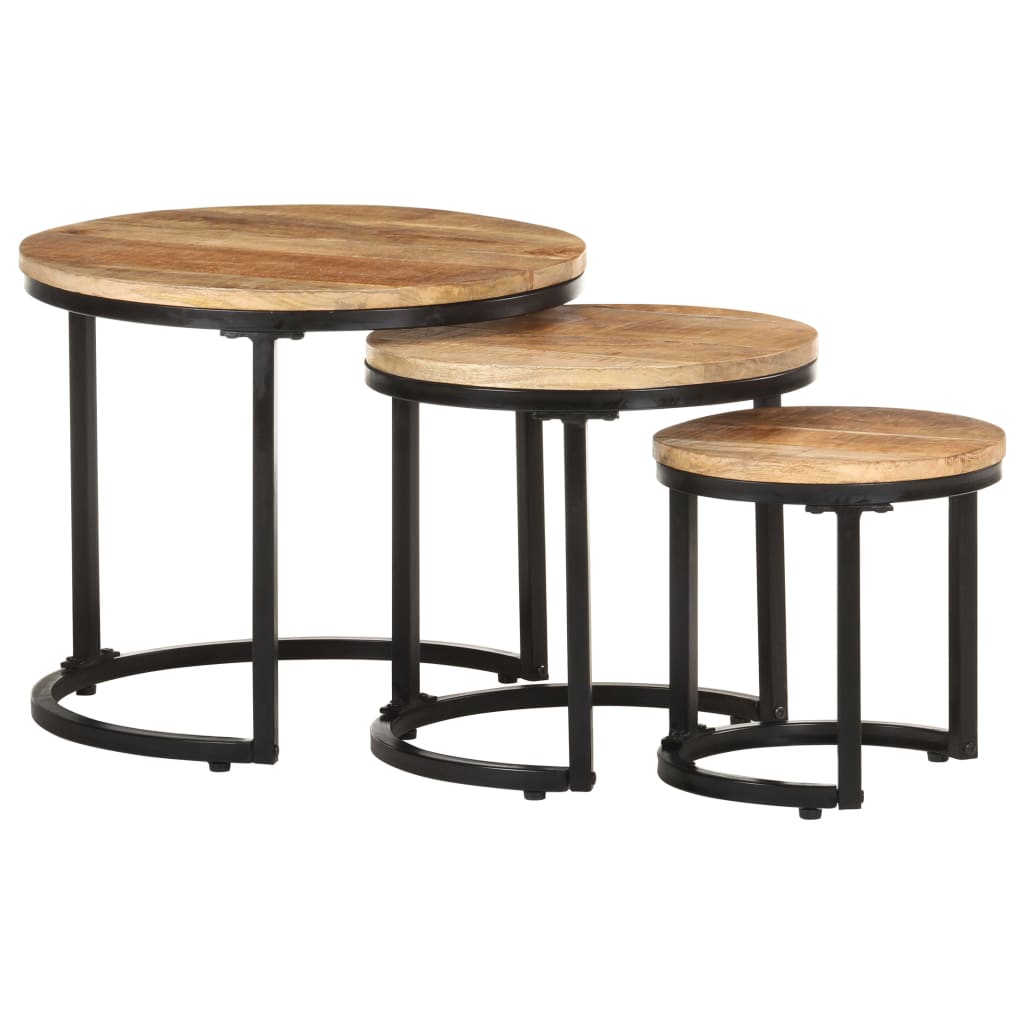 Sidebord Tre 3 stk grovt mangotre