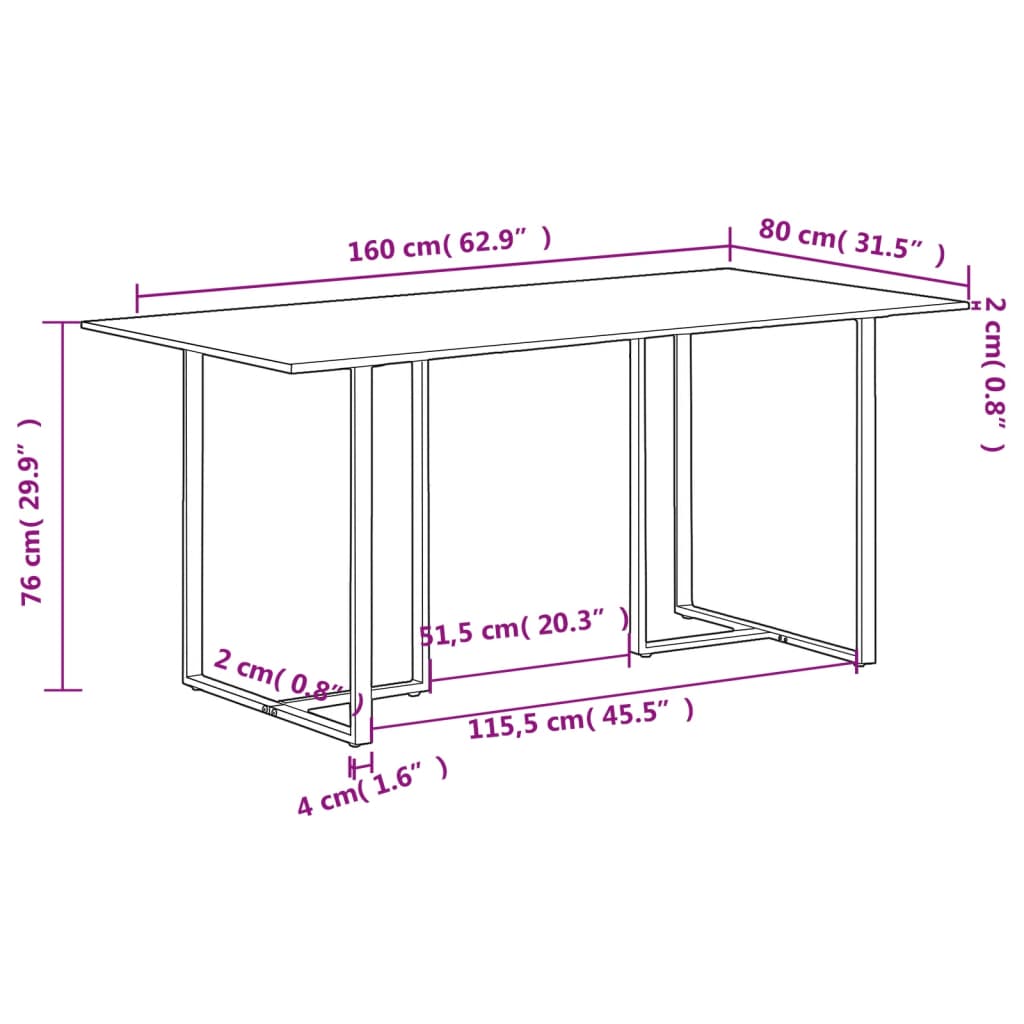 Spisebord Kjøkkenbord Tre 160 cm grovt mangotre