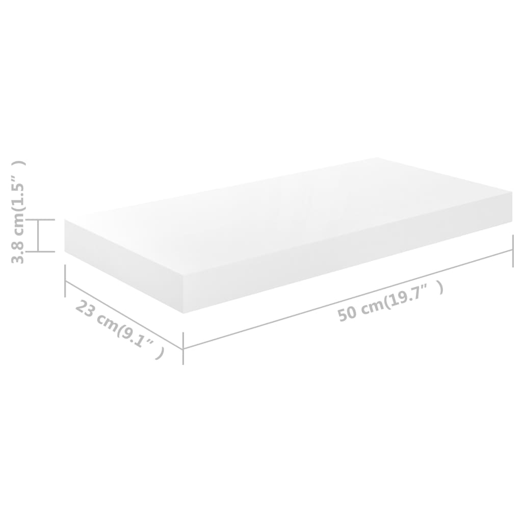 Vegghylle Høyglans Hvit Flytende 4 stk 50x23x3,8 cm MDF