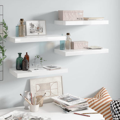 Vegghylle Høyglans Hvit Flytende 4 stk 50x23x3,8 cm MDF