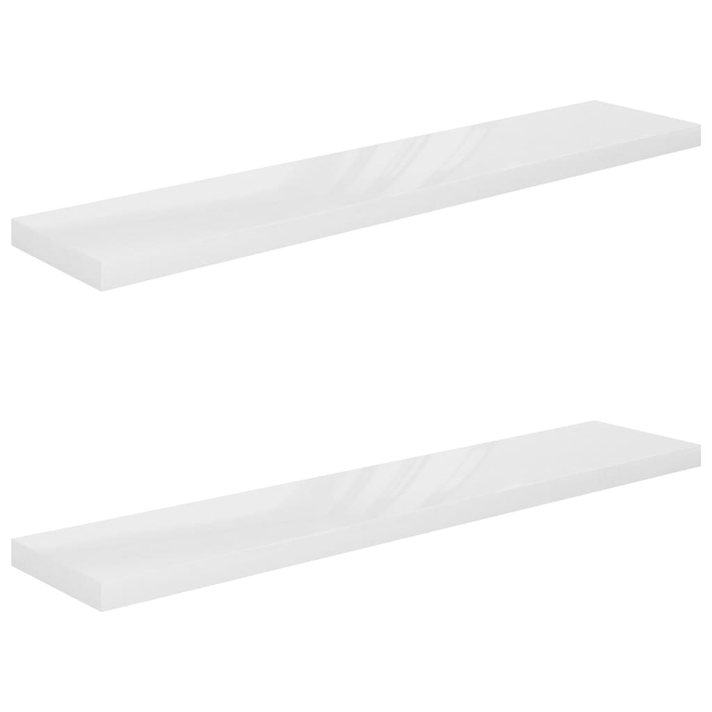 Vegghylle Høyglans Hvit Flytende 2 stk 120x23,5x3,8 cm
