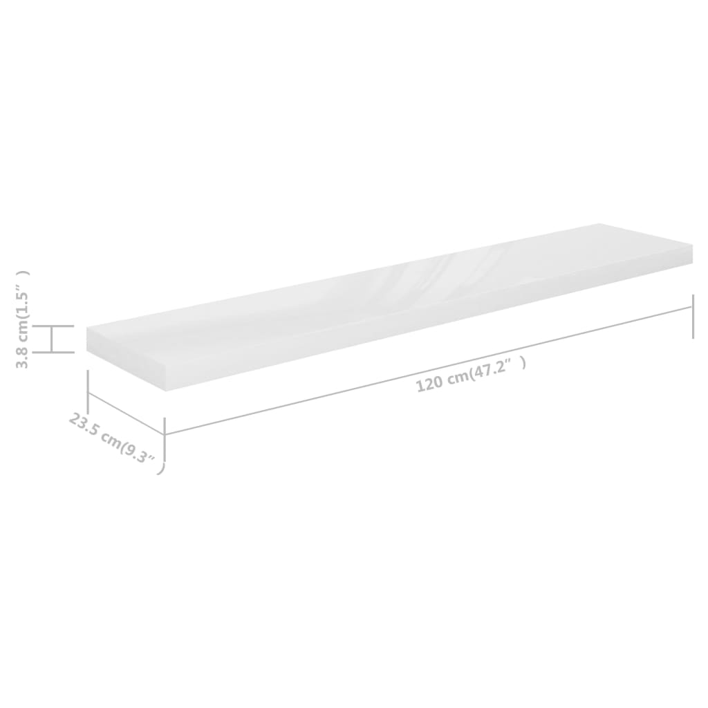 Vegghylle Høyglans Hvit Flytende 4 stk 120x23,5x3,8 cm