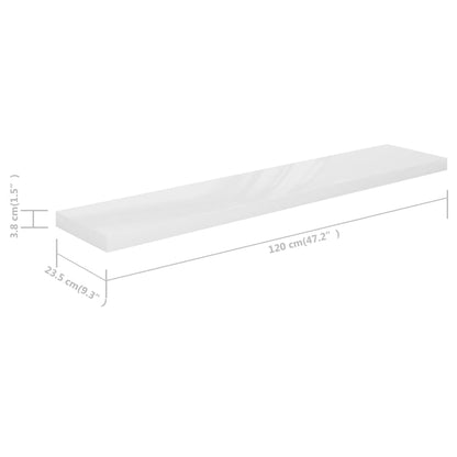Vegghylle Høyglans Hvit Flytende 4 stk 120x23,5x3,8 cm