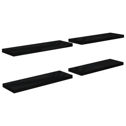 Vegghylle Høyglans Svart Flytende 4 stk 80x23,5x3,8 cm