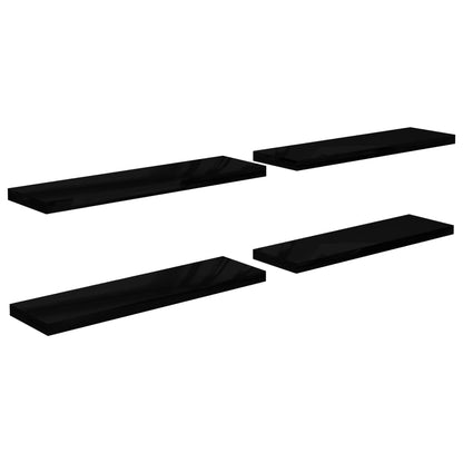 Vegghylle Høyglans Svart Flytende 4 stk 90x23,5x3,8 cm