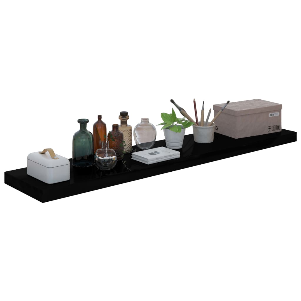 Vegghylle Høyglans Svart Flytende 120x23,5x3,8 cm MDF