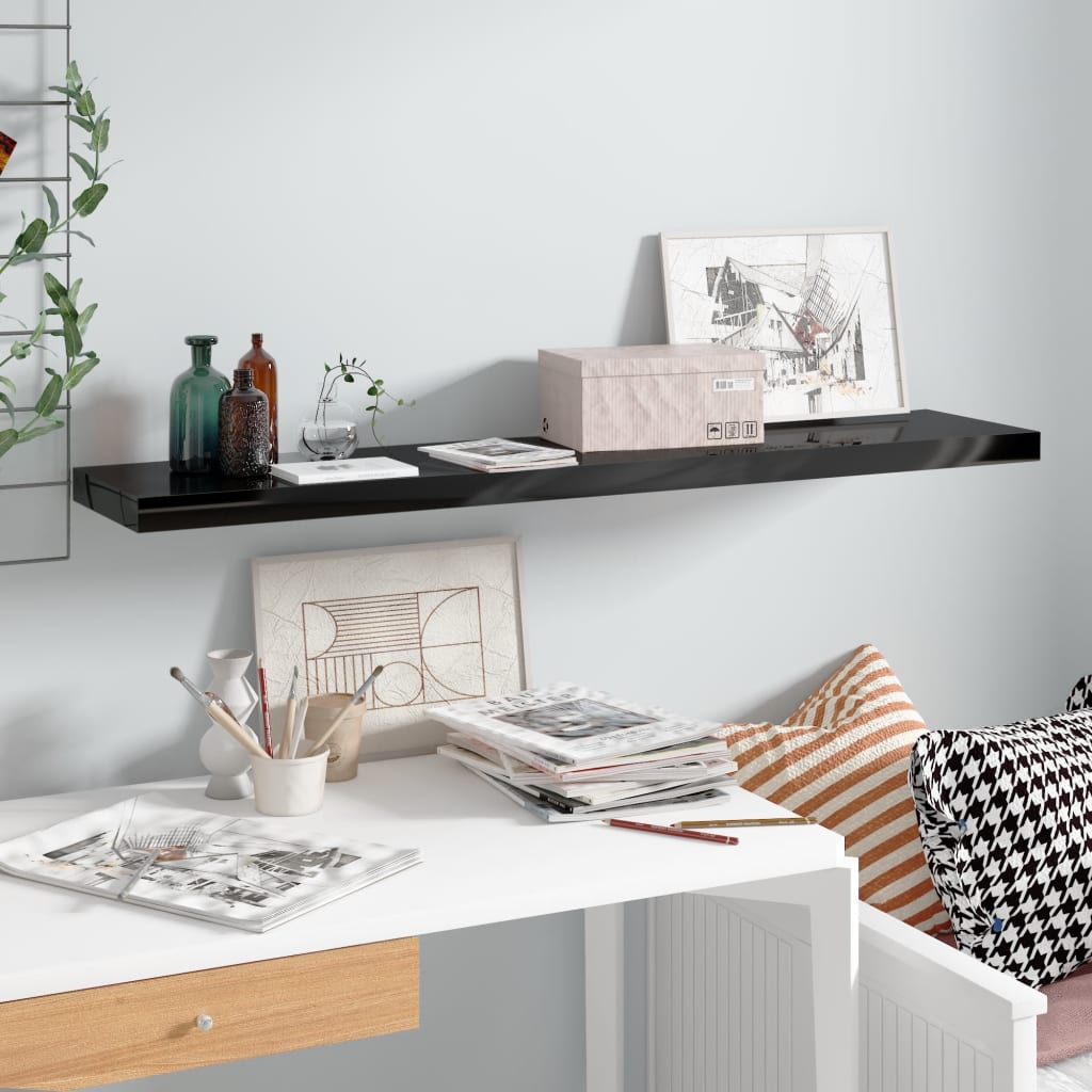 Vegghylle Høyglans Svart Flytende 120x23,5x3,8 cm MDF