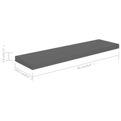 Vegghylle Høyglans Grå Flytende 4 stk 90x23,5x3,8 cm