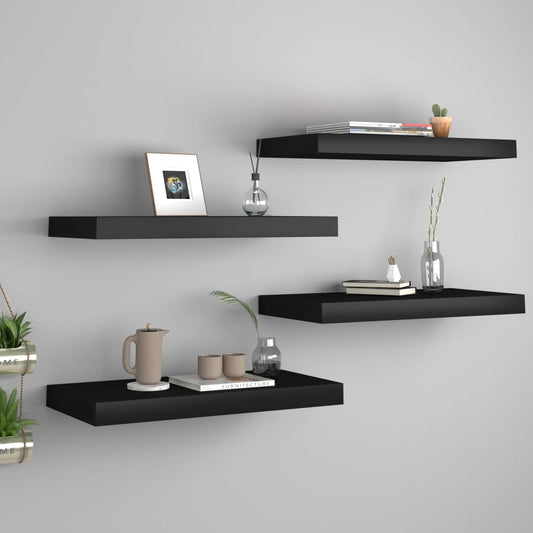 Vegghylle Svart Flytende 4 stk 50x23x3,8 cm MDF