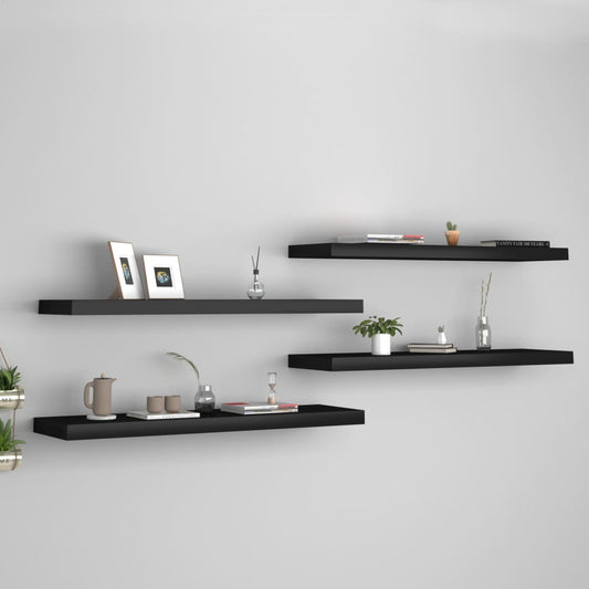 Vegghylle Svart Flytende 4 stk 90x23,5x3,8 cm