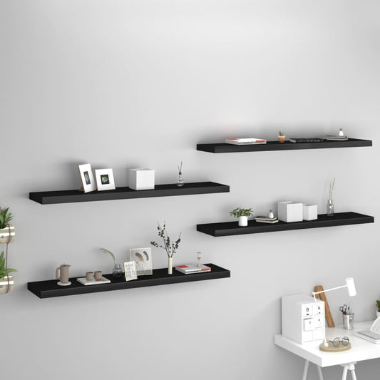 Vegghylle Svart Flytende 4 stk 120x23,5x3,8 cm MDF