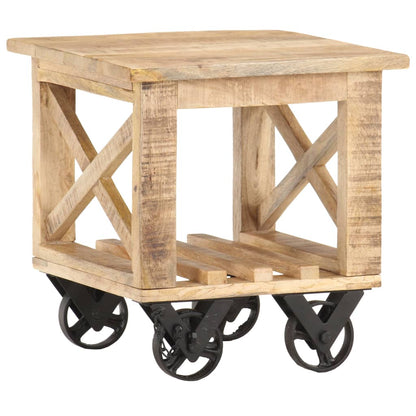 Sidebord Tre med hjul 40x40x42 cm grovt mangotre