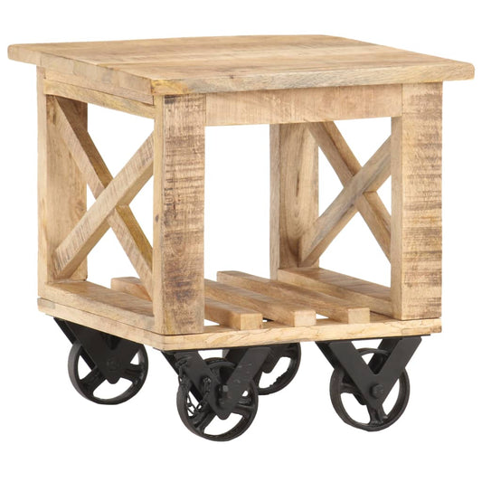 Sidebord Tre med hjul 40x40x42 cm grovt mangotre