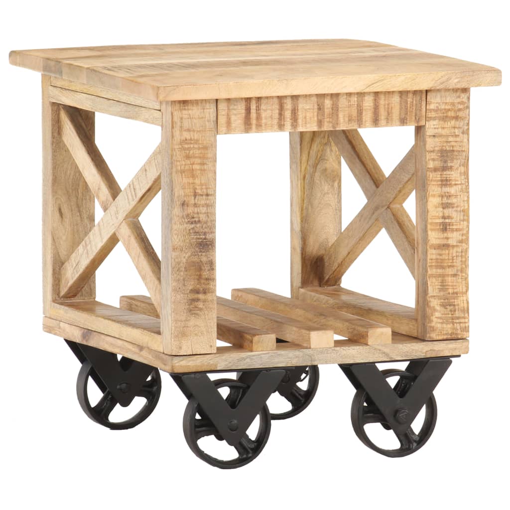 Sidebord Tre med hjul 40x40x42 cm grovt mangotre