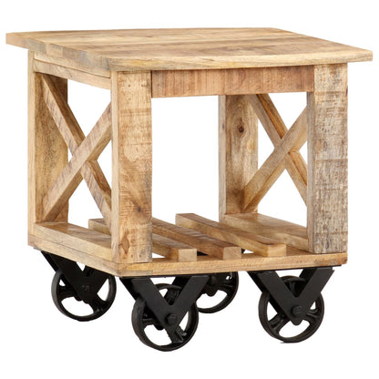 Sidebord Tre med hjul 40x40x42 cm grovt mangotre